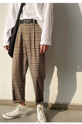 Vintage Khaki Knöchellange Herren Karierte Hose